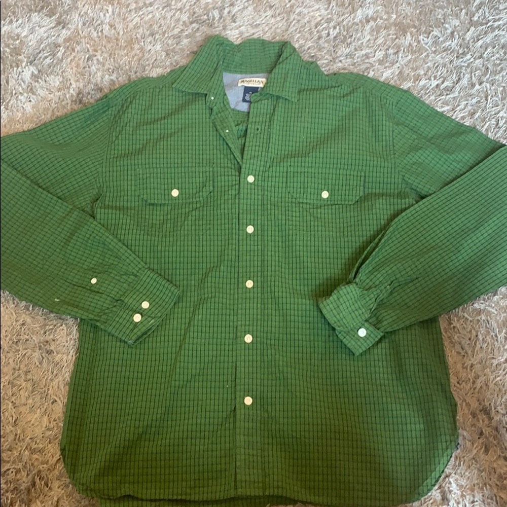 Magellan Mens Olive Plaid Long-sleeve button up